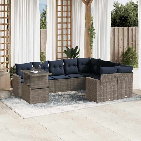 10-teiliges Gartensofa-Set mit Kissen, grau, Polyrattan (1/5)