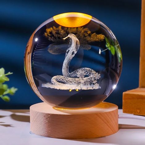 Boule de cristal colorée avec support lumineux LED, décoration en verre gravée au laser