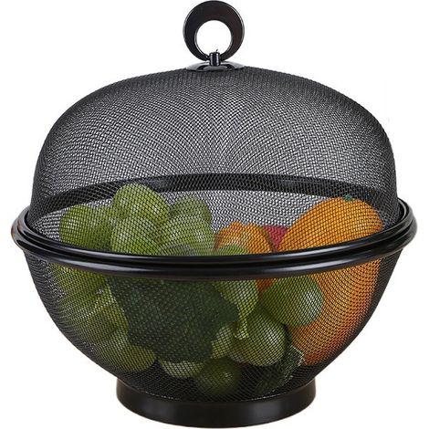 Panier à fruits métallique avec couvercle maillé, panier égouttoir légumes, protection anti‑insectes pour cuisine (1/5)