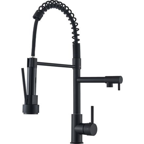 Rubinetto da cucina con doccetta a scomparsa, rubinetto per lavello in acciaio inox, girevole a 360° con due funzioni di getto, nero. (1/5)