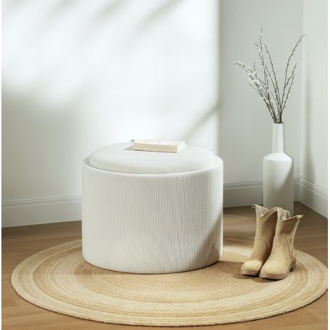 CHICFURN Pouf contenitore 56x56x42 cm in poliestere crema, baule con coperchio (1/5)