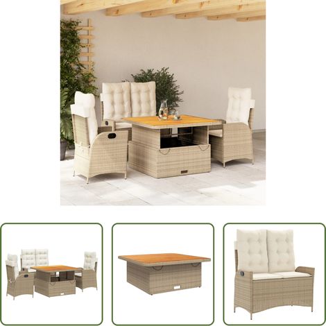 vidaXL Relaxsessel - 4-tlg. Garten-Essgruppe mit Kissen Beige Poly Rattan (1/5)