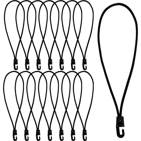 Lot de 15 élastiques multifonctionnels avec crochets, 25 cm (9,8 pouces), pour bâches, tentes, couvertures de piscine, camping - Noir (1/5)
