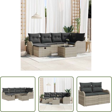 vidaXL Canapé poly rotin - Ensemble de canapé de jardin 7 pcs Gris clair Poly rotin (1/5)