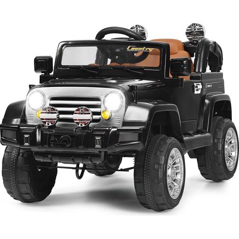 COSTWAY Coche Electrico 12V, Coche de Batería para Niños 2,4 GHz, Suspensión de Muelles, Volumen Regulable, Bocina Realística, Cinturón de Seguridad, Luces LED, Reproductor de MP3 (Negro) (1/5)
