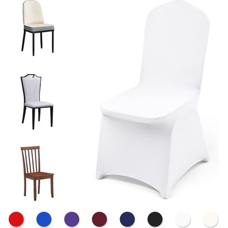 VEVOR Fundas Sillas de Comedor 53 Piezas, Funda para Sillones Elástica de Poliester y Elastano, para Sillas de Hasta 51 x 45 x 95 cm, Tela Suave y Transpirable, para Boda, Fiestas, Banquetes, Blanco (1/5)