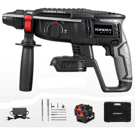 Perforateur burineur rotatif sans fil 26mm SDS Plus Brushless compatible 18V/21V – kit complet professionnel pour béton et maçonnerie, 2 batteries + 10 accessoires, coffret plastique (1/5)