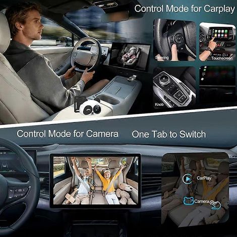 Kabelloser CarPlay-Adapter, 1080P-Rücksitzkamera, 150°-Weitwinkel, Nachtsicht, KI-Monitor für Kinder und Haustiere (1/5)