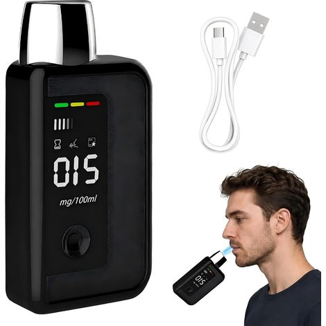 Ethylotest Electronique sans Contact, Test D'alcoolémie avec Écran LCD et Alerte Sonore, Éthylomètre Portable Recharge USB Type-C, Alcootest Portable pour Voiture, Maison et Fête - Noir (1/5)