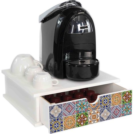 Lupia - Organizer Porta Capsule e Cialde Caffè, Cassetto Contenitore Bianco in Legno, Adatto per la cucina, angolo bar, ufficio, White TILES, Design Elegante, 33x33 cm (1/4)