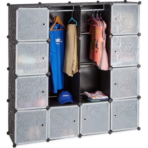 Étagère cubes rangement penderie armoire 12 compartiments plastique modulable HxlxP: 145,5 x 145,5 cm, noir (1/5)