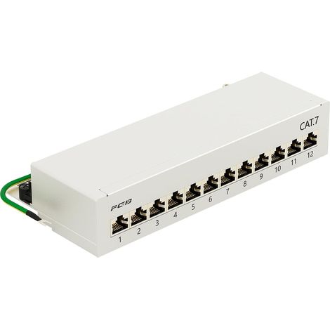 CAT 7 Patch Panel, 12 Ports, Table/Wall/Desk Mount, Shielded, 12 RJ45 Sockets, LSA Distribution Panel for Gigabit Network Switch, Light Grey (1/5)