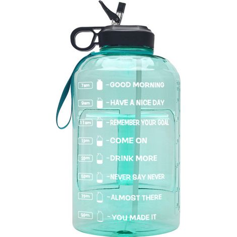 Botella de agua verde de 3,8 litros con marcadores de tiempo - Botella de agua de 3,8 litros con pajita - Botella de agua deportiva con marcadores de tiempo - Botella de agua para gimnasio de 3,8 litr (1/5)