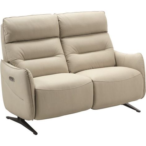 Canapé de relaxation en cuir Kondonia-Beige-Système Fixe - sans relax-2 places (1/5)