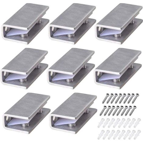 Pince à Verre en Acier Inoxydable 8 Pièces Support D'étagère en Verre Réglable Pince à verre Rectangulaire de 8-12 mm d'Épaisseur Pince à Verre Inox pour Balustrade Escalier Salle Bains, avec Vis (1/4)