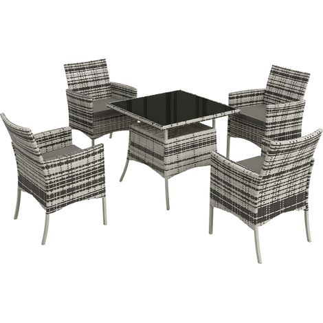 Five-Pieces Rattan Dining Set - Mixed Grey (1/5)