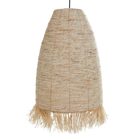 Lampada a sospensione con paralume in paglia di mais base in ferro nappe in paglia in stile boho Tutong naturale. (1/5)