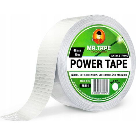 MrTape Weißes Gewebeband 48 mm/50 m Starkes PowerTape Verstärkt Extra
