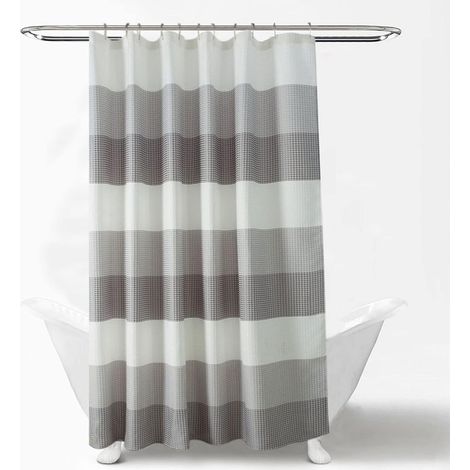 JSSEVN - Anti-Schimmel-Duschvorhang 180x180cm, grauer, geprägter, gestreifter Polyester-Duschvorhang (1/5)