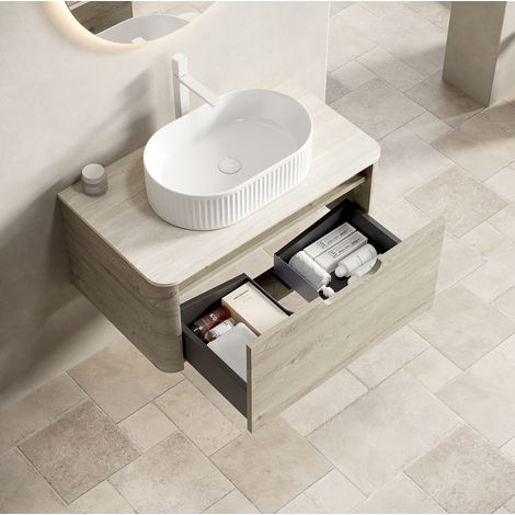 Mobile bagno sospeso 80 cm con lavabo ovale bianco HAVRYA (1/5)