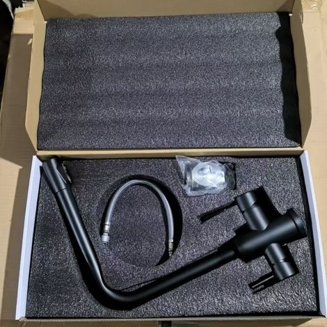 304 Stainless Steel Brushed Direct Drinking Pure Hot and Cold Water Multifunctional Kitchen Faucet - Black Stainless Steel Seven-Character Three-Way Faucet