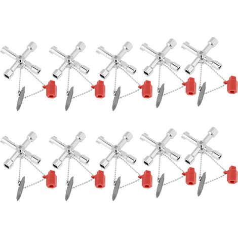 Clé Croix Multifonction 5 en 1 10 Pièces Commande Universelle Armoire Outils Main Serrure Meuble Tiroir Porte Quincaillerie Bricolage Maison (1/5)