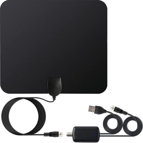 Antenne TV intérieure numérique HDTV 4K 1080P HD VHF UHF avec amplificateur de signal pour chaînes locales, compatible avec tous les téléviseurs - Câble coaxial de 3,6 m