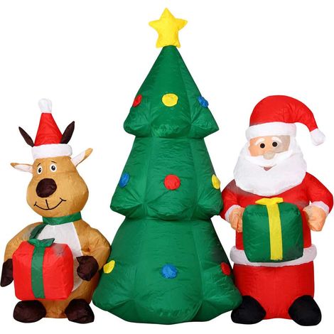 GONFIABILE ALBERO NATALIZIO BABBO NATALE E RENNA LUCI A LED 150CM AUTOGONFIABILE