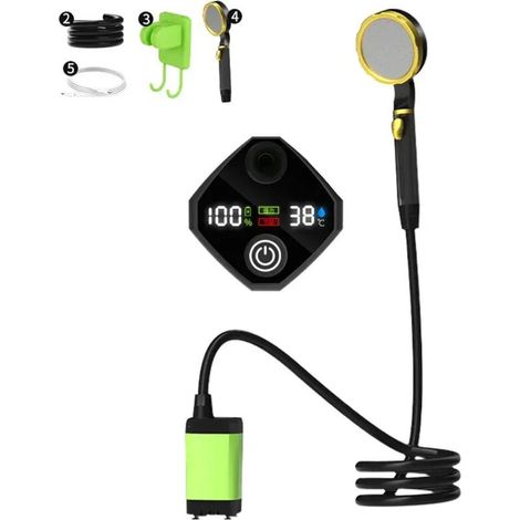Pompe de douche électrique portable rechargeable (7800 mAh, verte) pour camping et activités de plein air, avec affichage numérique intelligent. (1/4)