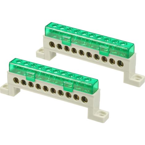 2 barres de mise à la terre, barre omnibus à vis en laiton 10 positions, bloc de terre 7x11mm pour équipements électriques, boîte de distribution, vert (1/5)