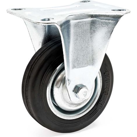 Wiltec Roulette de transport fixe – Ø 100 mm – Capacité 70 kg – en Caoutchouc – Roue avec Plaque de montage Jante en métal – Transport Appareil Accessoire Meuble – Usage silencieux (1/7)