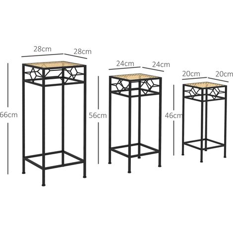 Pose 3 pièces sur les plantes. Tabouret de fleurs empilable Porte-pot de fleurs avec rotin Cherchez un balcon de jardin en or métallique