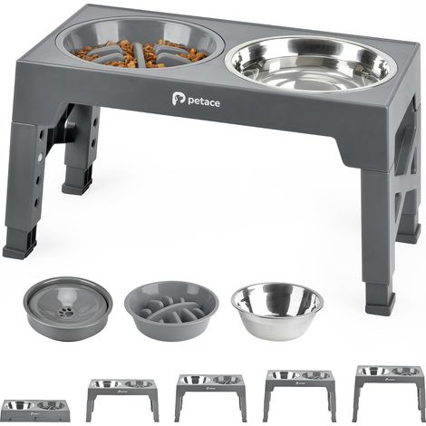 1 - Gamelle Chien Surélevée - Support Ajustable Inox - 5 Hauteurs Réglables Anti-Glouton Pour Grand Chien Gris 60x35x45cm (1/5)
