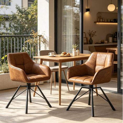 MEUBLIV Silla de comedor 57 cm marrón claro, giratoria, juego de 2 (1/5)