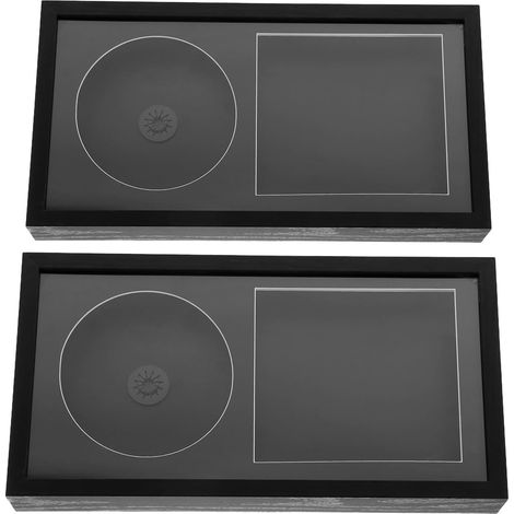 2 Pièces Cadre Mural Noir en Mdf pour Disque Vinyle et CD avec Double Rainure, Organisation Gain de Place et Conservation Longue Durée, pour Espace de Vie Moderne (1/5)
