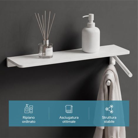doporro Mensola da Parete Multifunzionale, Mensola per Doccia in Alluminio con Portasciugamani Mensola da Appendere per Bagno o Cucina, Bianco, Reglo-19