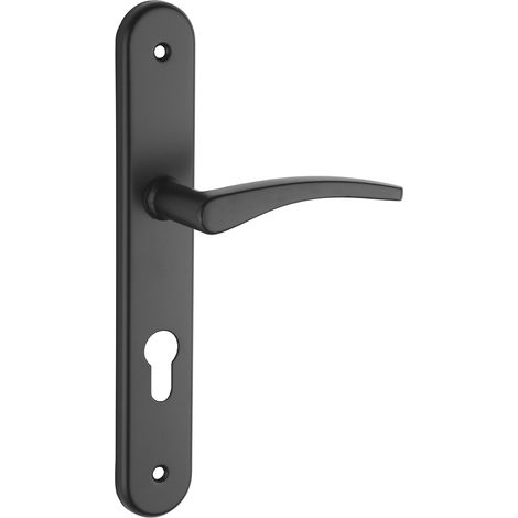 Thirard – Ensemble de poignées pour porte d'entrée Vesta – Trou de cylindre – Carré 7mm – Entr'axes 195mm – Finition noir en aluminium embouti