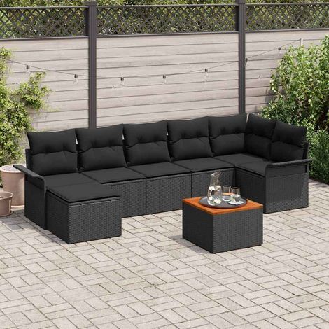 Conjunto de sofá de jardín 8 pcs Negro Poliratán (1/5)