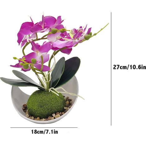 Künstliche Orchideenblüten mit weißem Kunststofftopf, künstliche Phalaenopsis-Blumen mit Topf, künstliche Blume für die Dekoration zu Hause, Hochzeit, Büro (1/4)