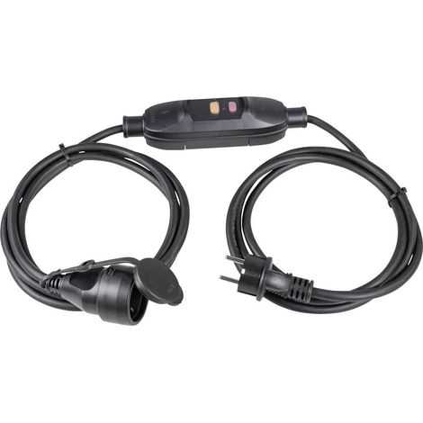 Rallonge 3 m Personne de Protection 2 x 1,5 m, Prise et fiche Schuko avec Interrupteur pour Entre Noir, 45222
