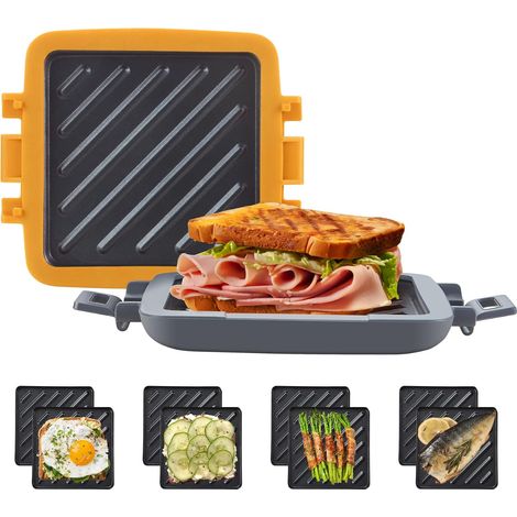 Sandwichmaker, Sandwichtoaster für Mikrowelle, Antihaftbeschichteter Sandwich-Toaster, Panini Sandwichplatten, Wireless, Gelb (1/5)