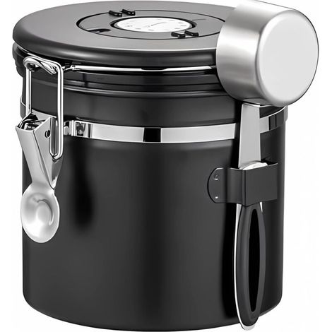 Récipient à café en acier inoxydable - Boîte à café hermétique pour le stockage des grains de café, capacité de 1200 ml avec cuillèr (1/5)