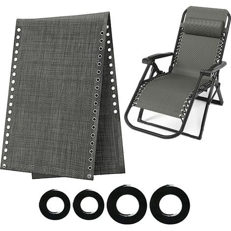 Klappbarer und ausziehbarer Relaxsessel mit verstärktem, schwarz-grauem Teslin-Gewebebezug, 43 cm breit, ideal zum Entspannen im Garten, am Strand oder am Nachmittag.