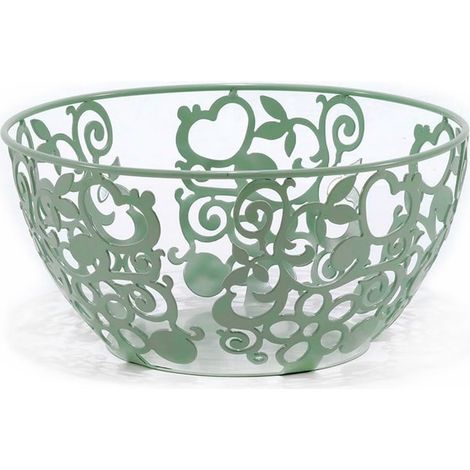 TRADE SHOP - Centrotavola Portafrutta Pane Metallo Verde Salvia H12xø24cm Design Traforato Decorativo - (1/3)