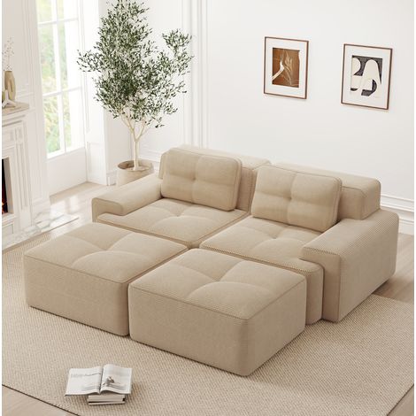 Modulares Sofa mit Tiefsitz Cord Beige OKMYHOME (1/5)