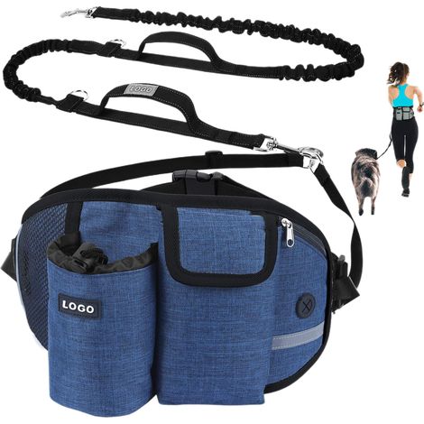 Correa manos libres para perros de hasta 110 kg, amortiguadora, cómoda, con costuras reflectantes, ideal para correr, trotar y caminar (azul + correa) (1/5)