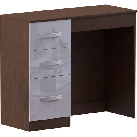 Hulio Dressing Table 3 Drawer High Gloss Makeup Vanity Storage Desk, Walnut-&-White