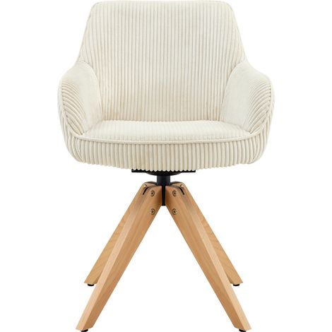 Lot de 2 fauteuils de salle à manger pivotants en velours crème avec pieds en bois massif style rétro (1/5)