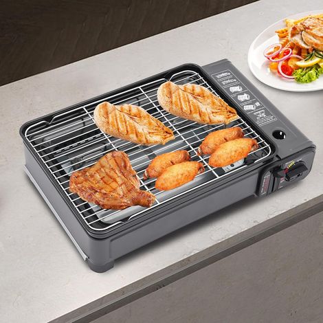 Barbecue à gaz portable Camping barbecue Set - portable barbecue & valise - butane barbecue & Grill Mesh & plate & BRUSH & Food clips & frames & cylindres & 6 x barbecue pointes (1/4)