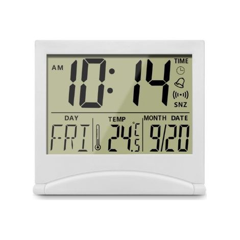 Reloj despertador digital plegable, reloj digital LCD con retroiluminación – Reloj de escritorio con visualización de día, fecha y temperatura – Reloj calendario con fecha y hora – (1/5)